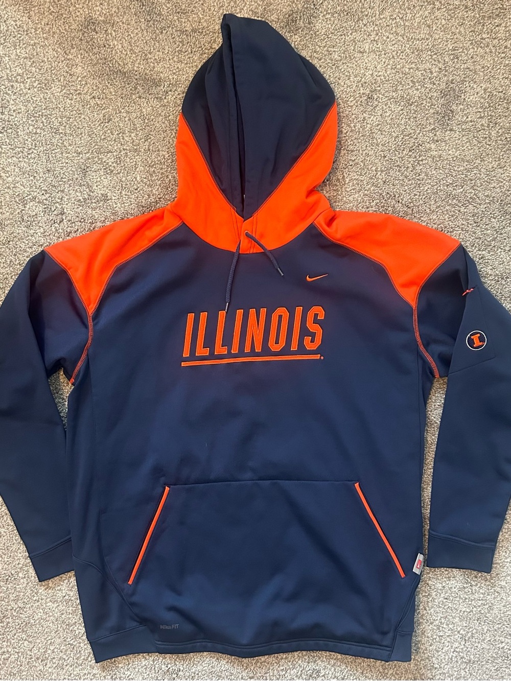 Nike Team Illinois Fighting Illini Therma-FIT Hoodie Navy Blue Orange Mens XL